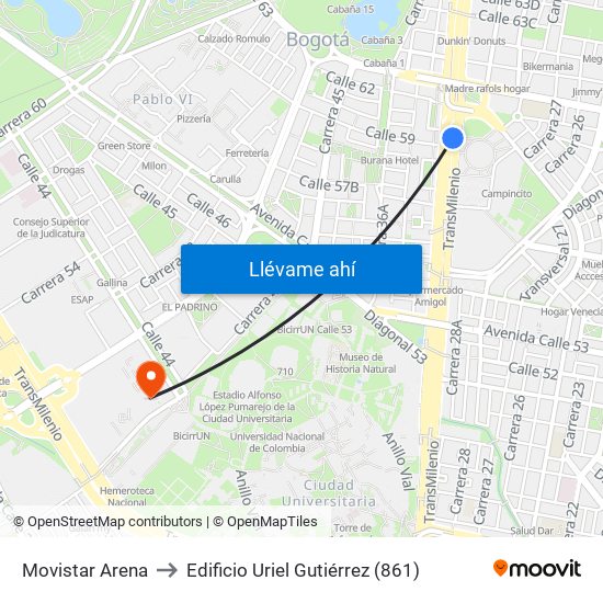 Movistar Arena to Edificio Uriel Gutiérrez (861) map
