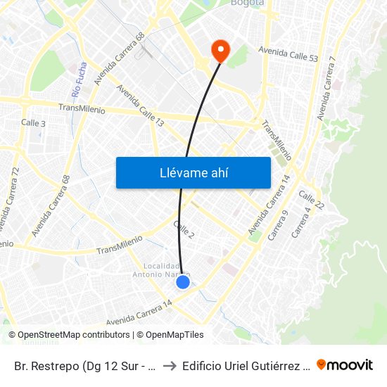 Br. Restrepo (Dg 12 Sur - Kr 17) to Edificio Uriel Gutiérrez (861) map