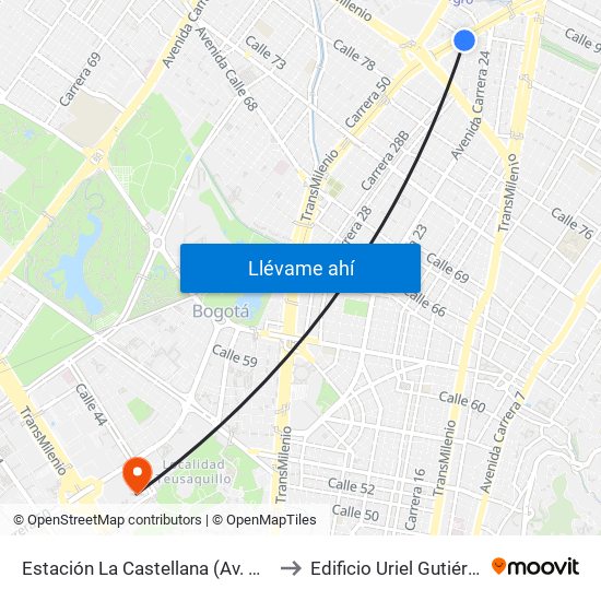 Estación La Castellana (Av. NQS - Cl 85a) to Edificio Uriel Gutiérrez (861) map