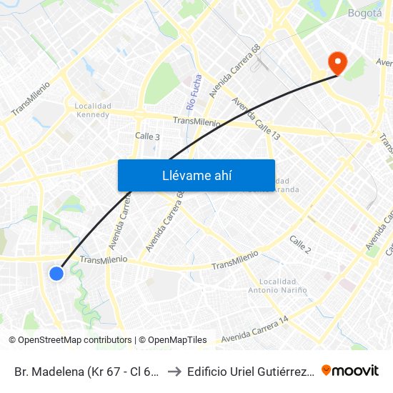 Br. Madelena (Kr 67 - Cl 60a Sur) to Edificio Uriel Gutiérrez (861) map