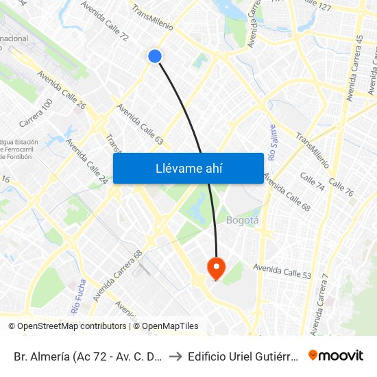 Br. Almería (Ac 72 - Av. C. De Cali) (A) to Edificio Uriel Gutiérrez (861) map