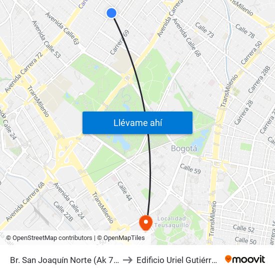 Br. San Joaquín Norte (Ak 70 - Cl 65) to Edificio Uriel Gutiérrez (861) map