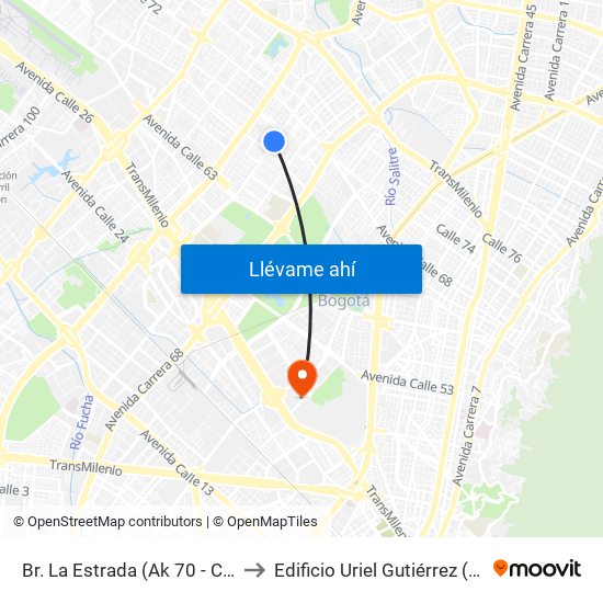 Br. La Estrada (Ak 70 - Cl 68) to Edificio Uriel Gutiérrez (861) map