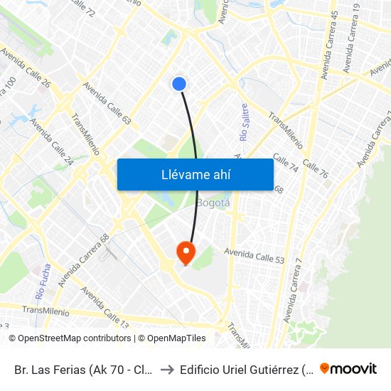 Br. Las Ferias (Ak 70 - Cl 71a) to Edificio Uriel Gutiérrez (861) map