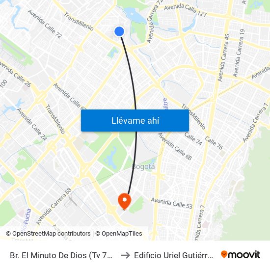 Br. El Minuto De Dios (Tv 76 - Dg 81i) to Edificio Uriel Gutiérrez (861) map