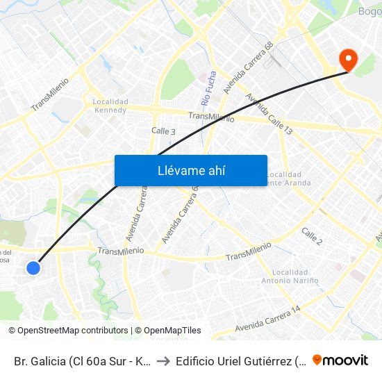 Br. Galicia (Cl 60a Sur - Kr 72) to Edificio Uriel Gutiérrez (861) map