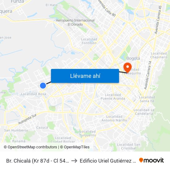 Br. Chicalá (Kr 87d - Cl 54c Sur) to Edificio Uriel Gutiérrez (861) map