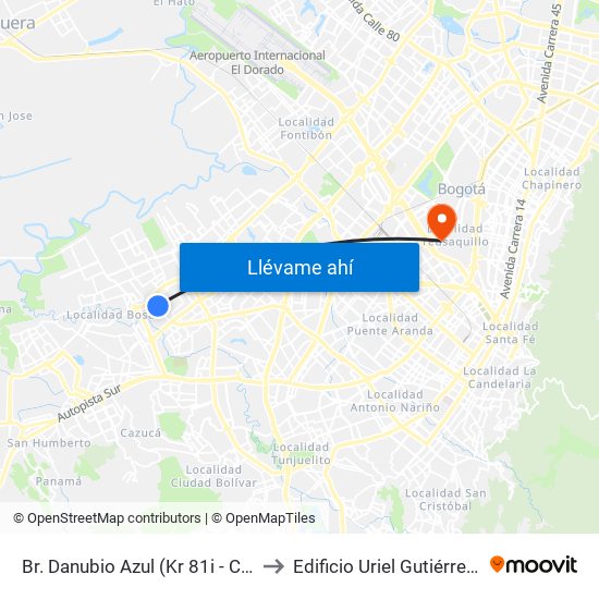 Br. Danubio Azul (Kr 81i - Cl 55 Sur) to Edificio Uriel Gutiérrez (861) map