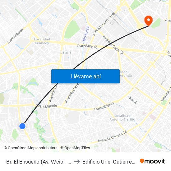 Br. El Ensueño (Av. V/cio - Tv 70c) to Edificio Uriel Gutiérrez (861) map