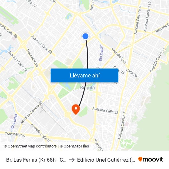 Br. Las Ferias (Kr 68h - Cl 75) to Edificio Uriel Gutiérrez (861) map