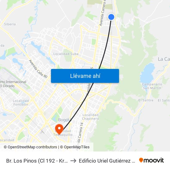 Br. Los Pinos (Cl 192 - Kr 11a) to Edificio Uriel Gutiérrez (861) map