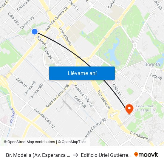 Br. Modelia (Av. Esperanza - Kr 72b) to Edificio Uriel Gutiérrez (861) map