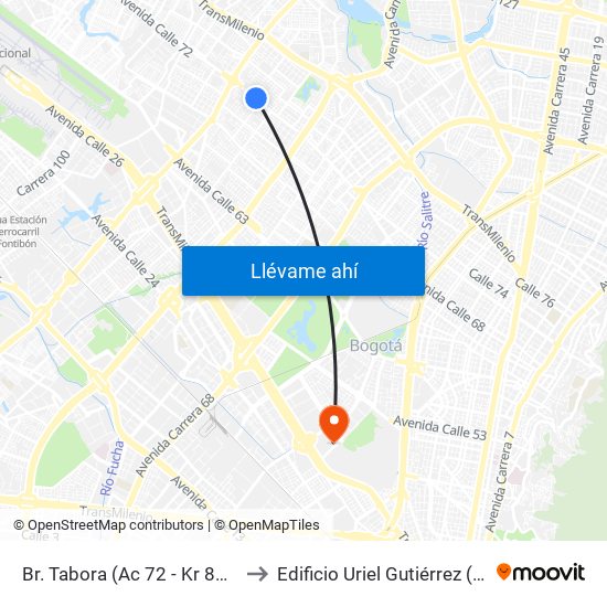 Br. Tabora (Ac 72 - Kr 80) (A) to Edificio Uriel Gutiérrez (861) map
