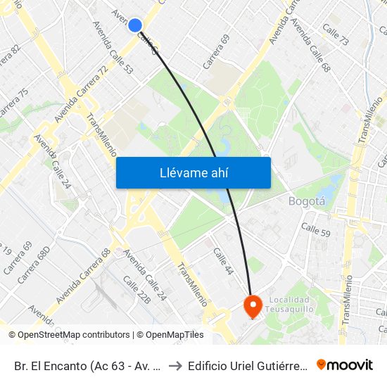 Br. El Encanto (Ac 63 - Av. Boyacá) to Edificio Uriel Gutiérrez (861) map