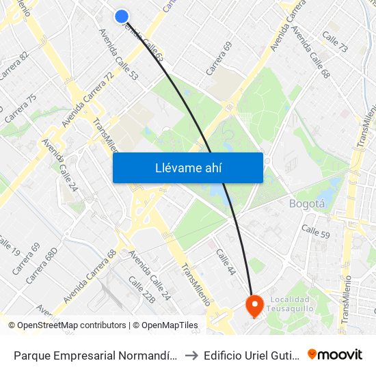 Parque Empresarial Normandía (Ac 63 - Kr 74a) to Edificio Uriel Gutiérrez (861) map