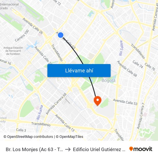 Br. Los Monjes (Ac 63 - Tv 85) to Edificio Uriel Gutiérrez (861) map