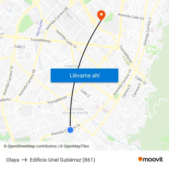 Olaya to Edificio Uriel Gutiérrez (861) map