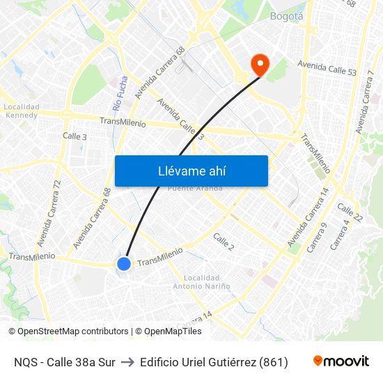 NQS - Calle 38a Sur to Edificio Uriel Gutiérrez (861) map