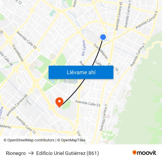 Rionegro to Edificio Uriel Gutiérrez (861) map