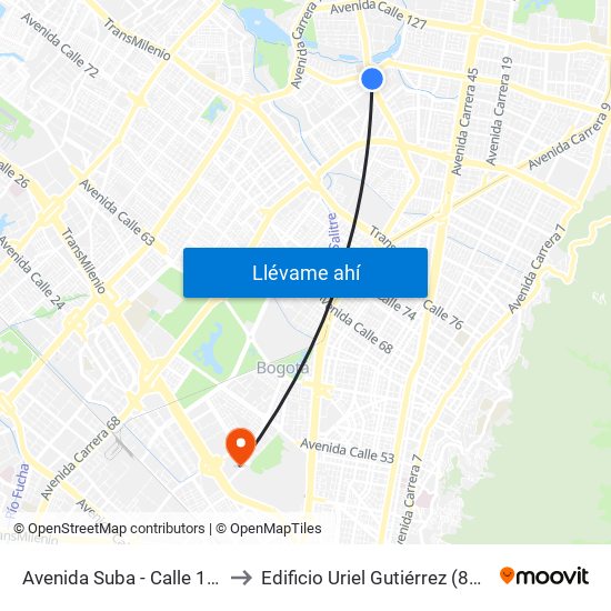 Avenida Suba - Calle 116 to Edificio Uriel Gutiérrez (861) map