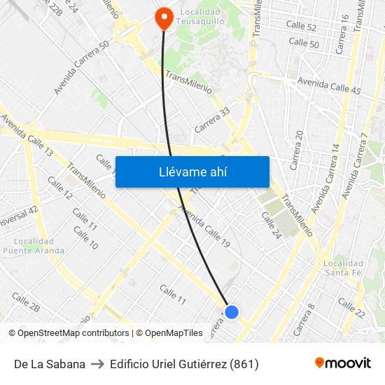De La Sabana to Edificio Uriel Gutiérrez (861) map