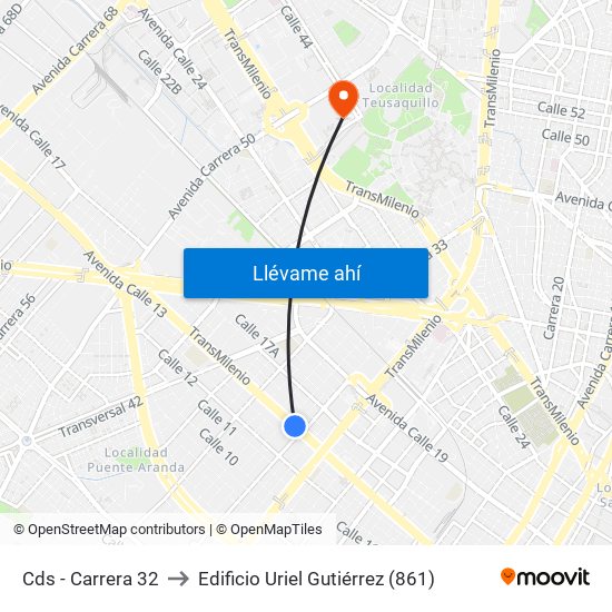 Cds - Carrera 32 to Edificio Uriel Gutiérrez (861) map