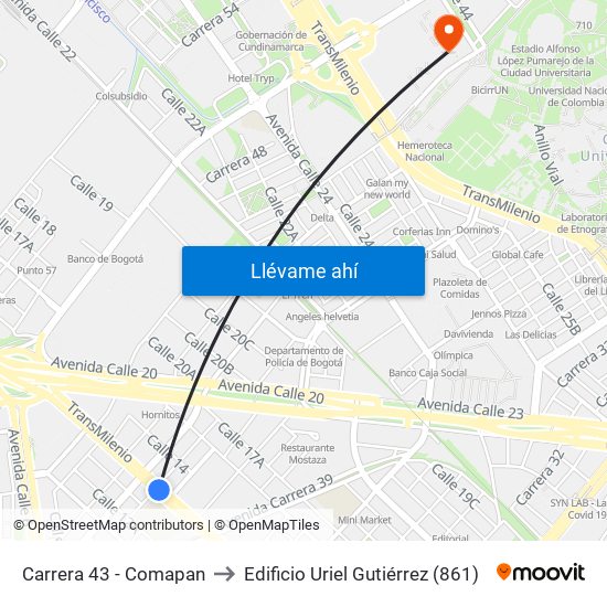Carrera 43 - Comapan to Edificio Uriel Gutiérrez (861) map
