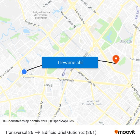 Transversal 86 to Edificio Uriel Gutiérrez (861) map