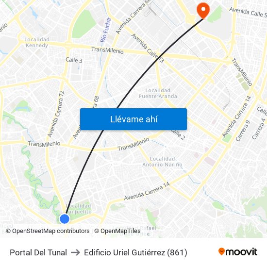 Portal Del Tunal to Edificio Uriel Gutiérrez (861) map