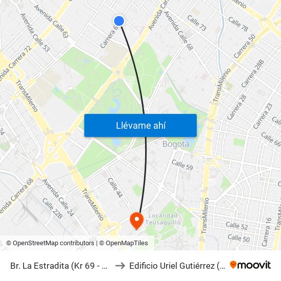 Br. La Estradita (Kr 69 - Cl 65) to Edificio Uriel Gutiérrez (861) map