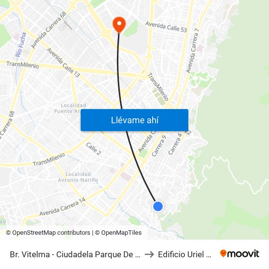 Br. Vitelma - Ciudadela Parque De La Roca (Cl 3 Sur - Kr 4a Este) to Edificio Uriel Gutiérrez (861) map