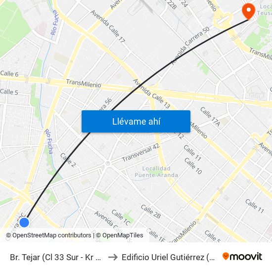 Br. Tejar (Cl 33 Sur - Kr 52a) to Edificio Uriel Gutiérrez (861) map