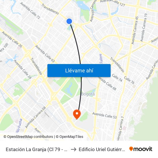 Estación La Granja (Cl 79 - Kr 77 Bis) to Edificio Uriel Gutiérrez (861) map