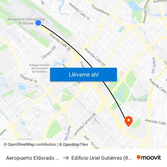 Aeropuerto Eldorado (E) to Edificio Uriel Gutiérrez (861) map