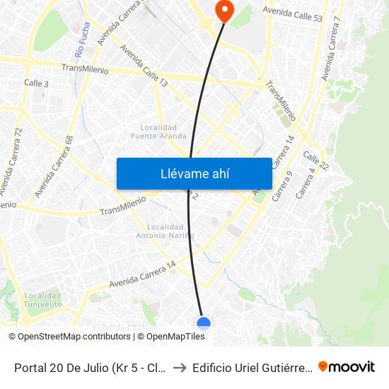 Portal 20 De Julio (Kr 5 - Cl 30a Sur) to Edificio Uriel Gutiérrez (861) map