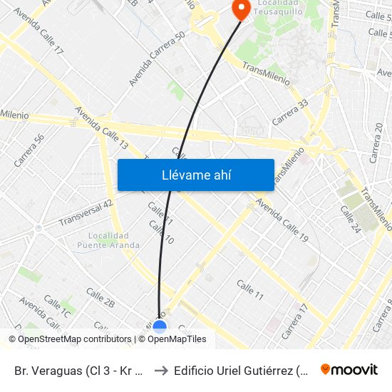 Br. Veraguas (Cl 3 - Kr 29a) to Edificio Uriel Gutiérrez (861) map