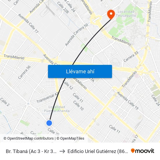 Br. Tibaná (Ac 3 - Kr 38) to Edificio Uriel Gutiérrez (861) map