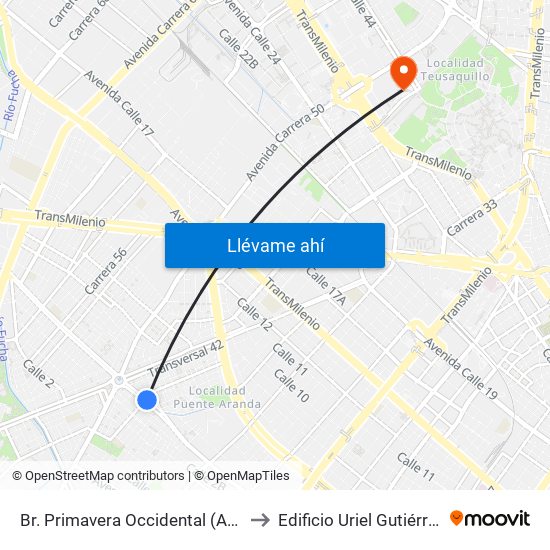 Br. Primavera Occidental (Ac 3 - Kr 41) to Edificio Uriel Gutiérrez (861) map