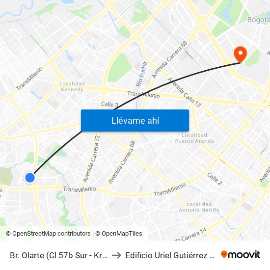 Br. Olarte (Cl 57b Sur - Kr 71d) to Edificio Uriel Gutiérrez (861) map