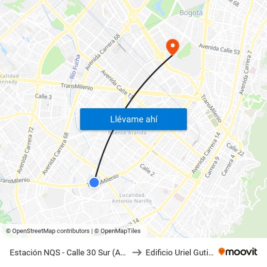 Estación NQS - Calle 30 Sur (Auto Sur - Cl 30 Sur) to Edificio Uriel Gutiérrez (861) map