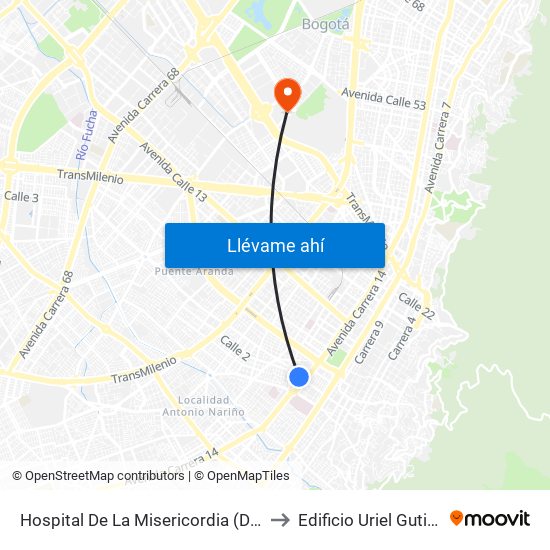 Hospital De La Misericordia (Dg 2 - Av. Caracas) to Edificio Uriel Gutiérrez (861) map