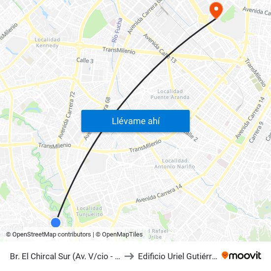 Br. El Chircal Sur (Av. V/cio - Kr 22g) (A) to Edificio Uriel Gutiérrez (861) map