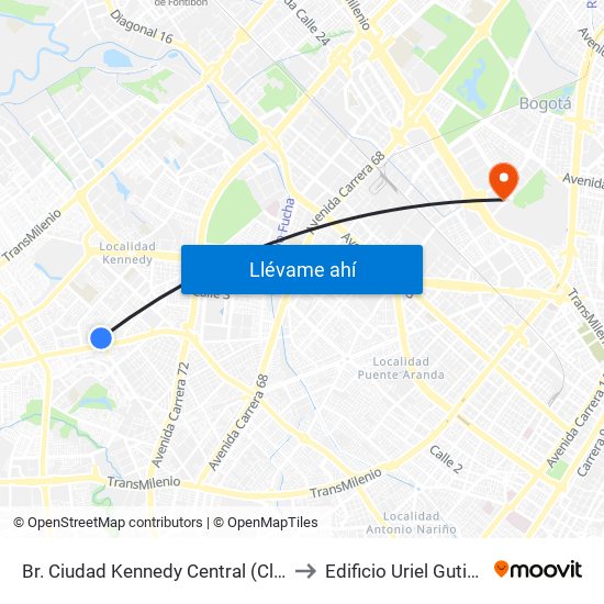 Br. Ciudad Kennedy Central (Cl 40 Sur - Kr 77a) to Edificio Uriel Gutiérrez (861) map