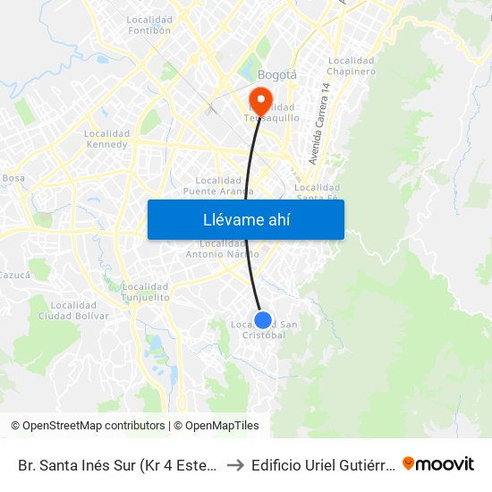 Br. Santa Inés Sur (Kr 4 Este - Cl 29 Sur) to Edificio Uriel Gutiérrez (861) map