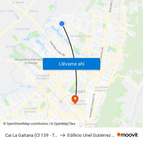 Cai La Gaitana (Cl 139 - Tv 127) to Edificio Uriel Gutiérrez (861) map