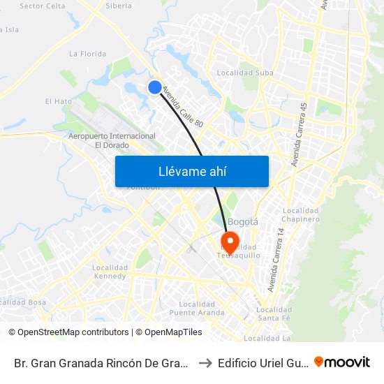 Br. Gran Granada Rincón De Granada (Dg 77b - Kr 116b) to Edificio Uriel Gutiérrez (861) map