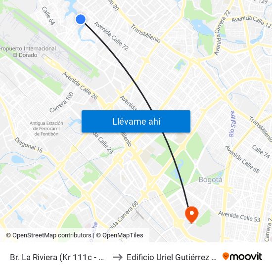 Br. La Riviera (Kr 111c - Cl 70f) to Edificio Uriel Gutiérrez (861) map