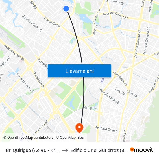 Br. Quirigua (Ac 90 - Kr 91) to Edificio Uriel Gutiérrez (861) map