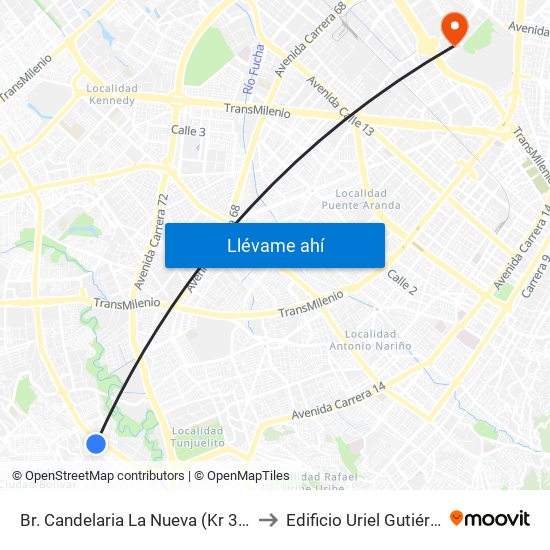 Br. Candelaria La Nueva (Kr 38 - Cl 62 Sur) to Edificio Uriel Gutiérrez (861) map