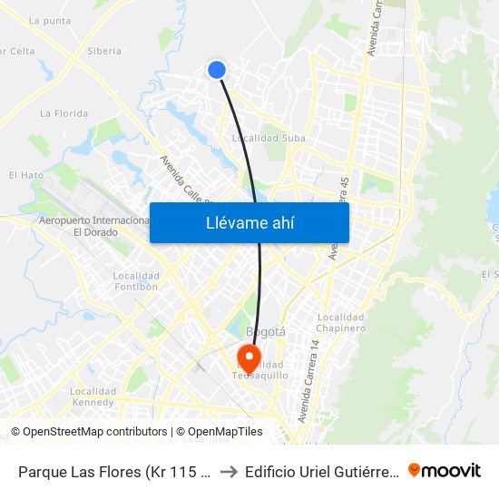 Parque Las Flores (Kr 115 - Cl 151) to Edificio Uriel Gutiérrez (861) map